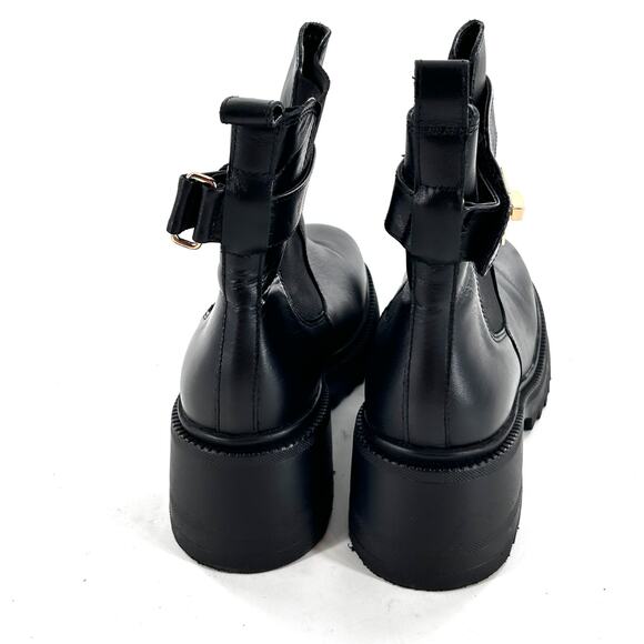 Steve Madden Gates Boots 8.5 Black NWOT Leather Buckle Chelsea Booties Lug - Picture 6 of 10